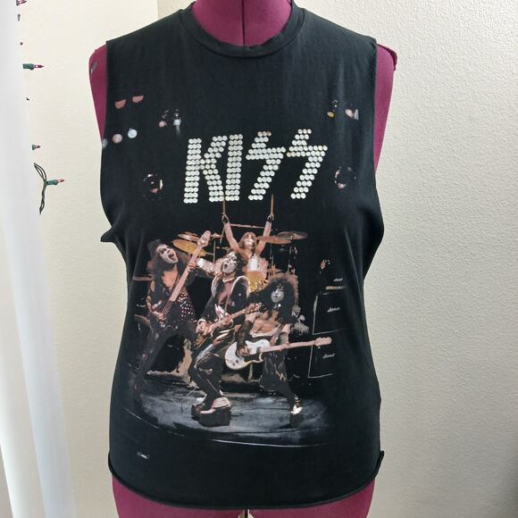 Zara Trafaluc KISS Graphic Muscle Tee M retro distressed sleeveless tank top TRF - Picture 5 of 16